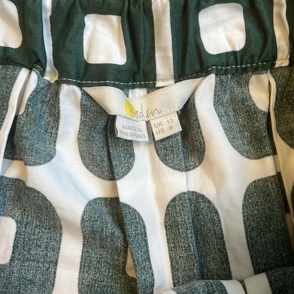 Boden Green White Mod Cotton Elastic Waist Pull On A Line Skirt w pockets 12 - Picture 4 of 6